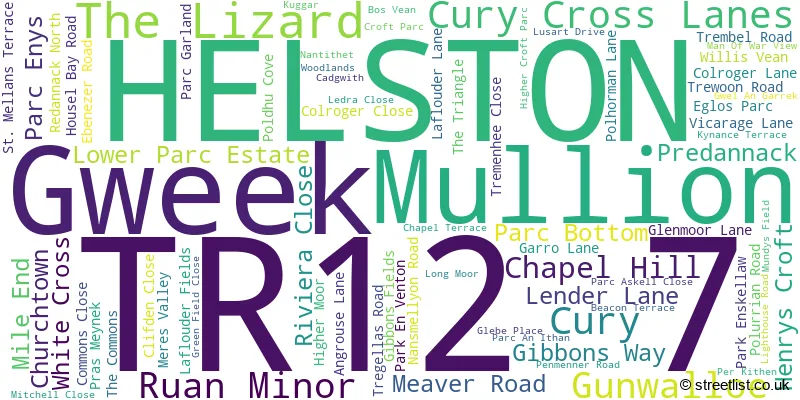 A word cloud for the TR12 7 postcode